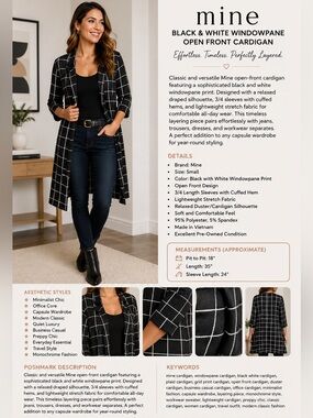 mine Black and White Windowpane Open-Front Layer